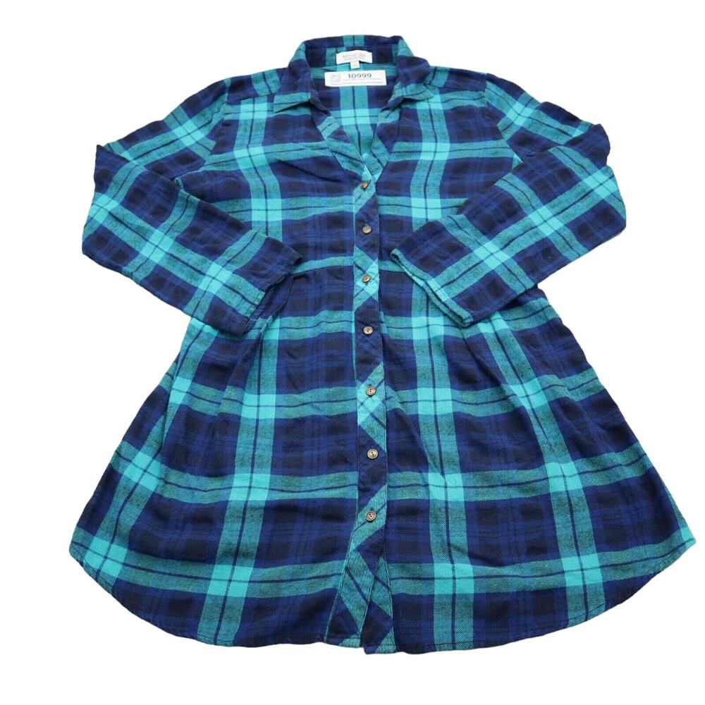 Active USA Dress Women Large Blue Green Casual Plaid Fit Flare A-Line Short